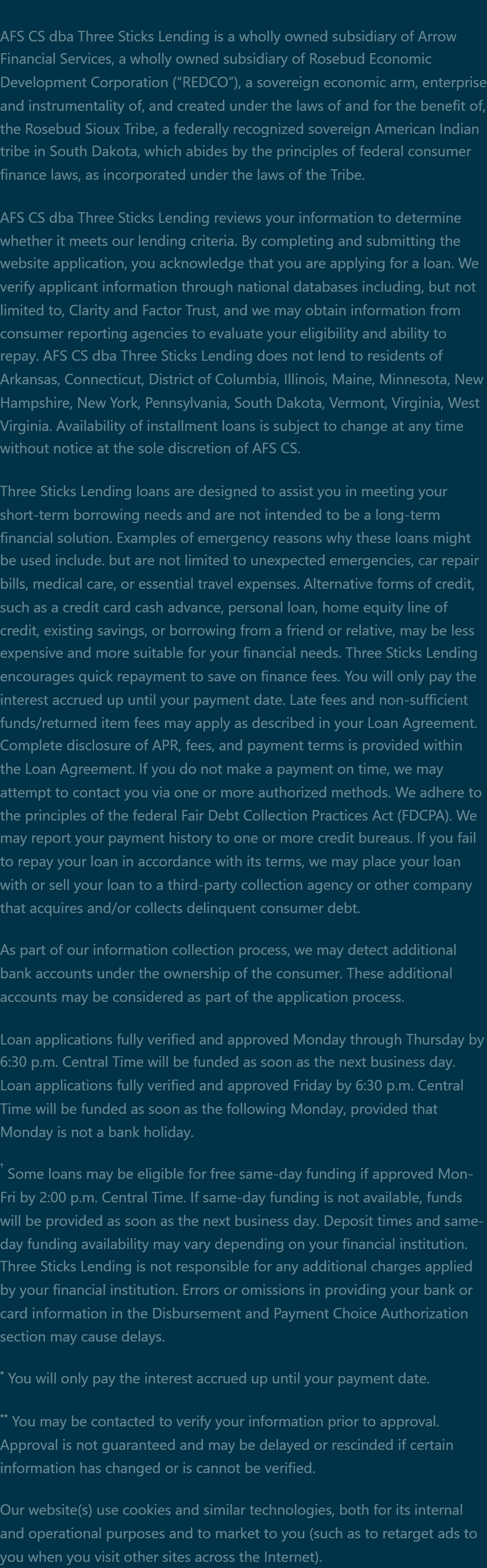 Three Sticks Lending important disclosures